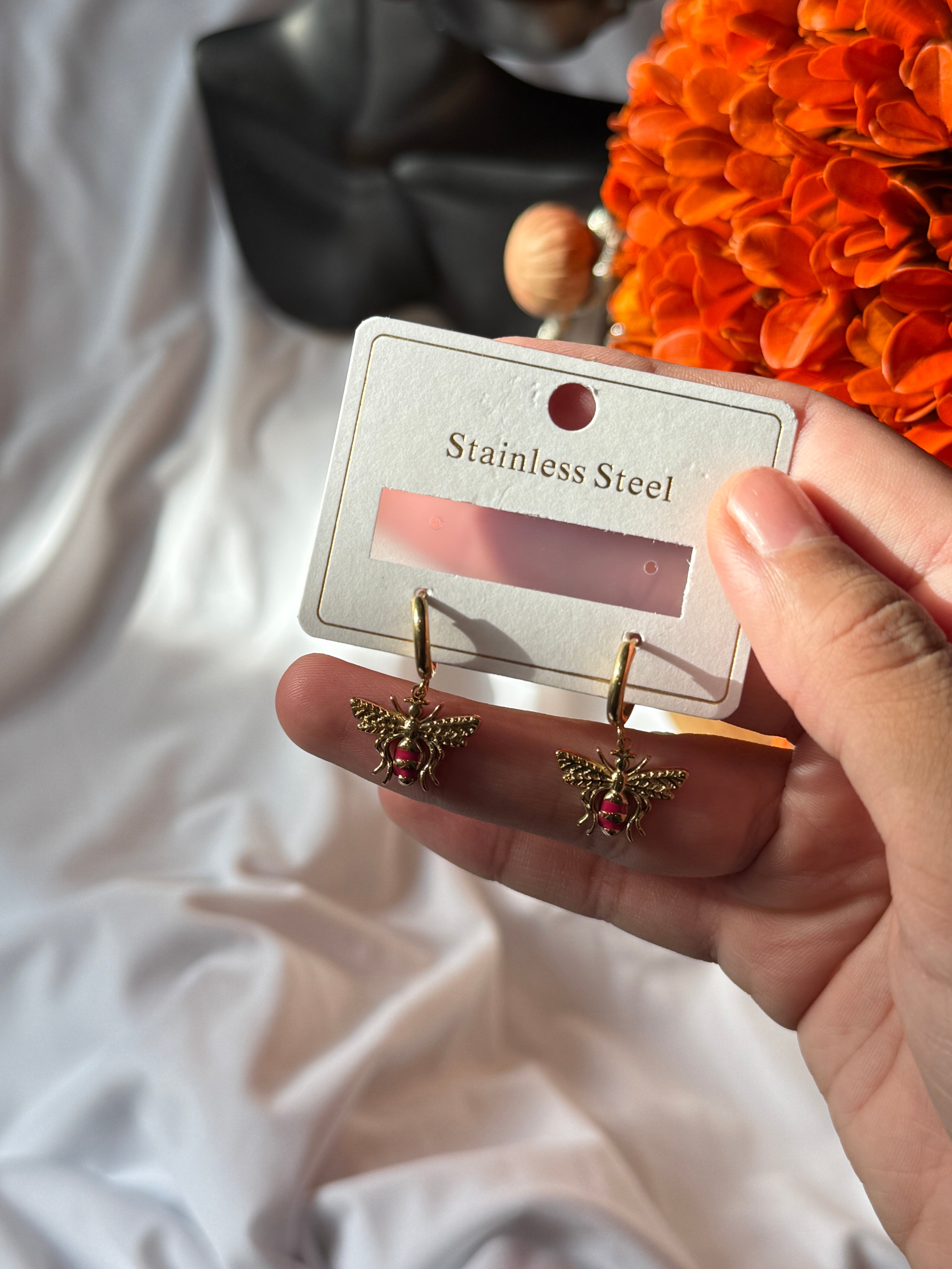 pink  Bee Charm Earrings