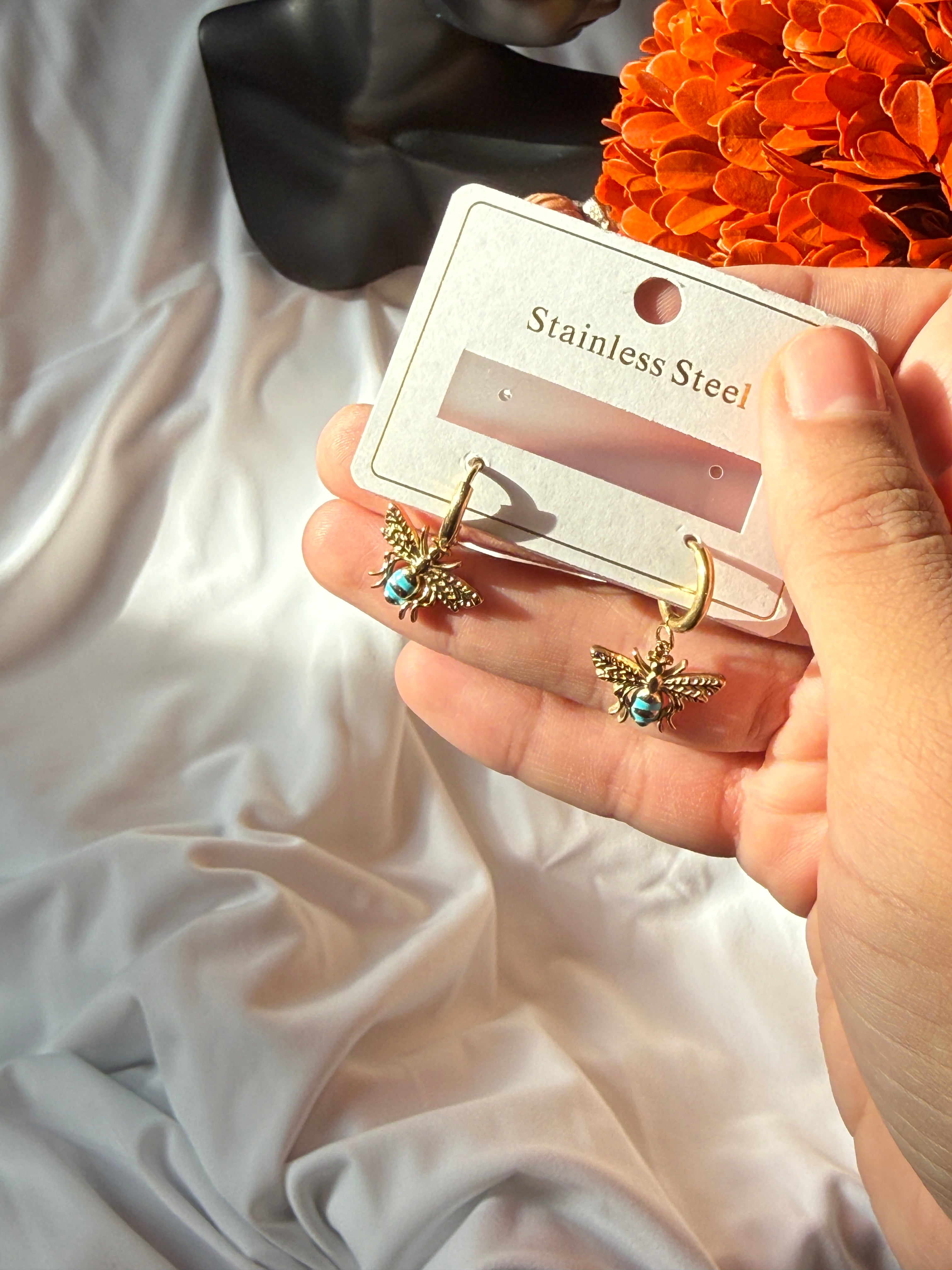 Blue Bee Charm Earrings