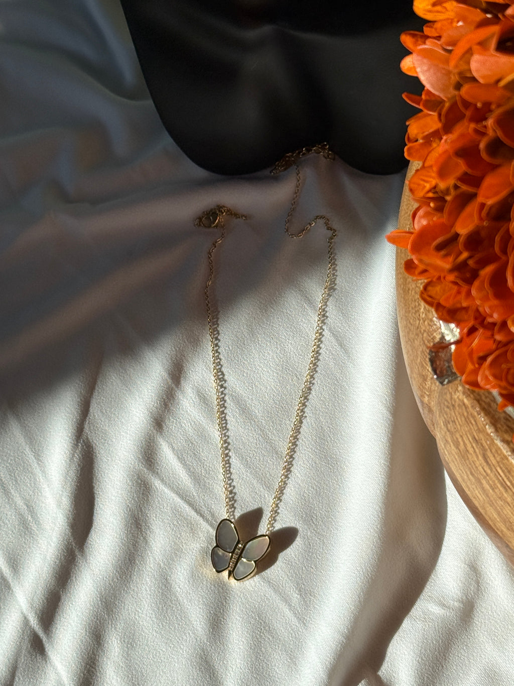 White Butterfly Pendant Necklace