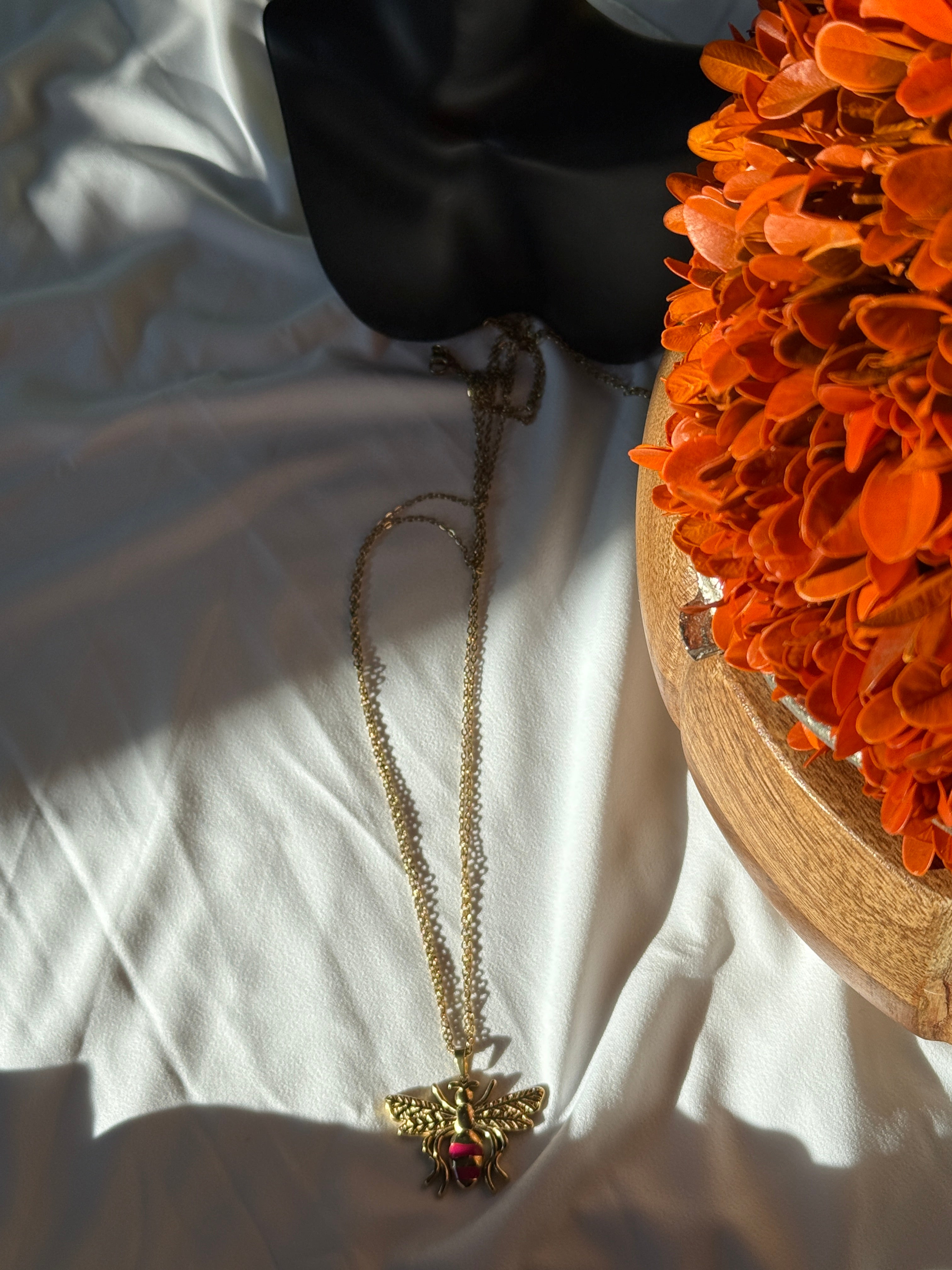 Pink Bee Charm Necklace