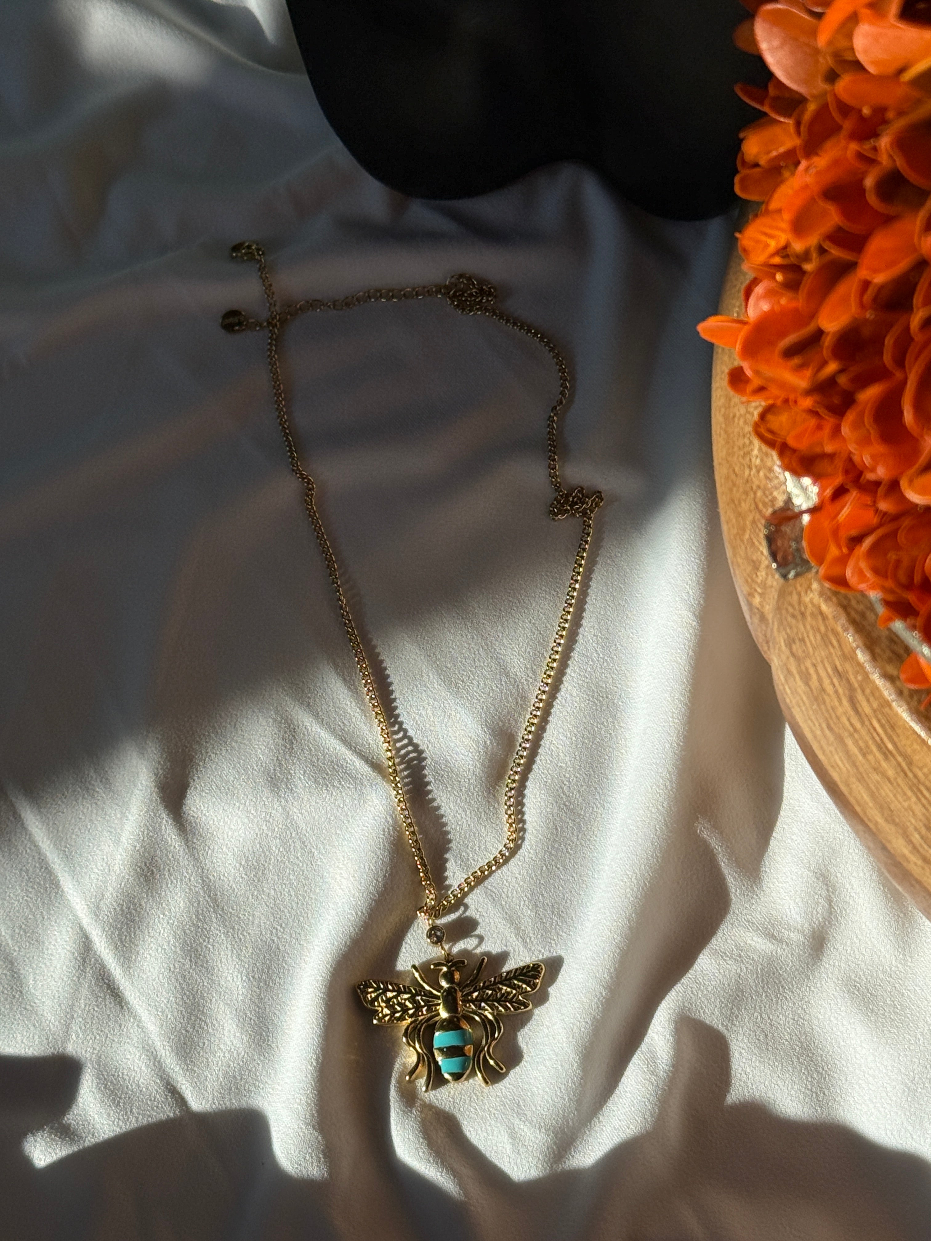 Blue Bee Pendant Necklace